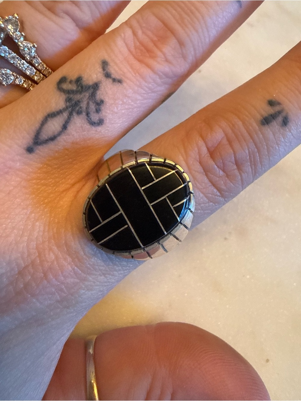 Sterling Silver Black Onyx Inlay Oval Statement Ring